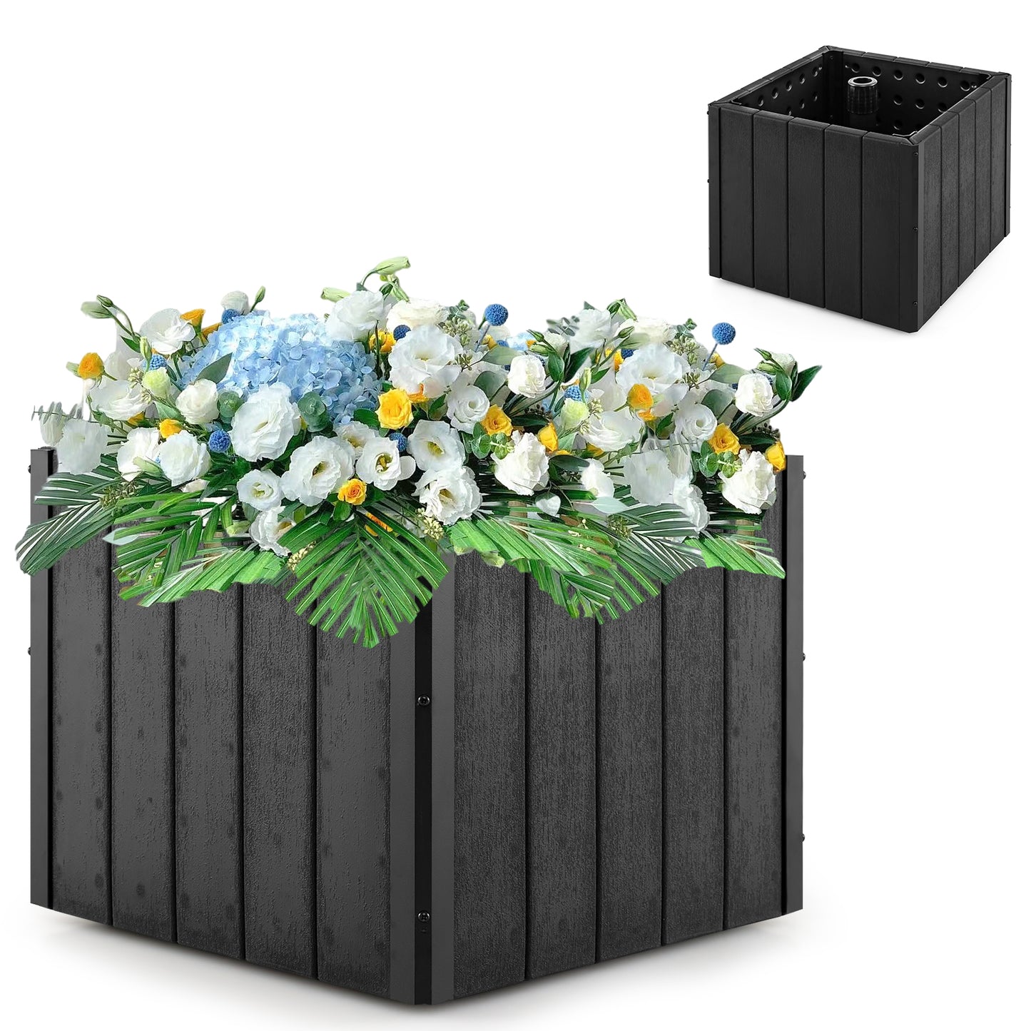 2-in-1 Outdoor Umbrella Base Planter Patio Umbrella Stand with Flower Box-Black Kids Crystal