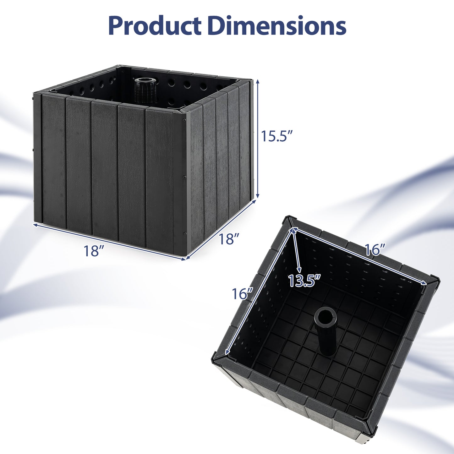 2-in-1 Outdoor Umbrella Base Planter Patio Umbrella Stand with Flower Box-Black Kids Crystal