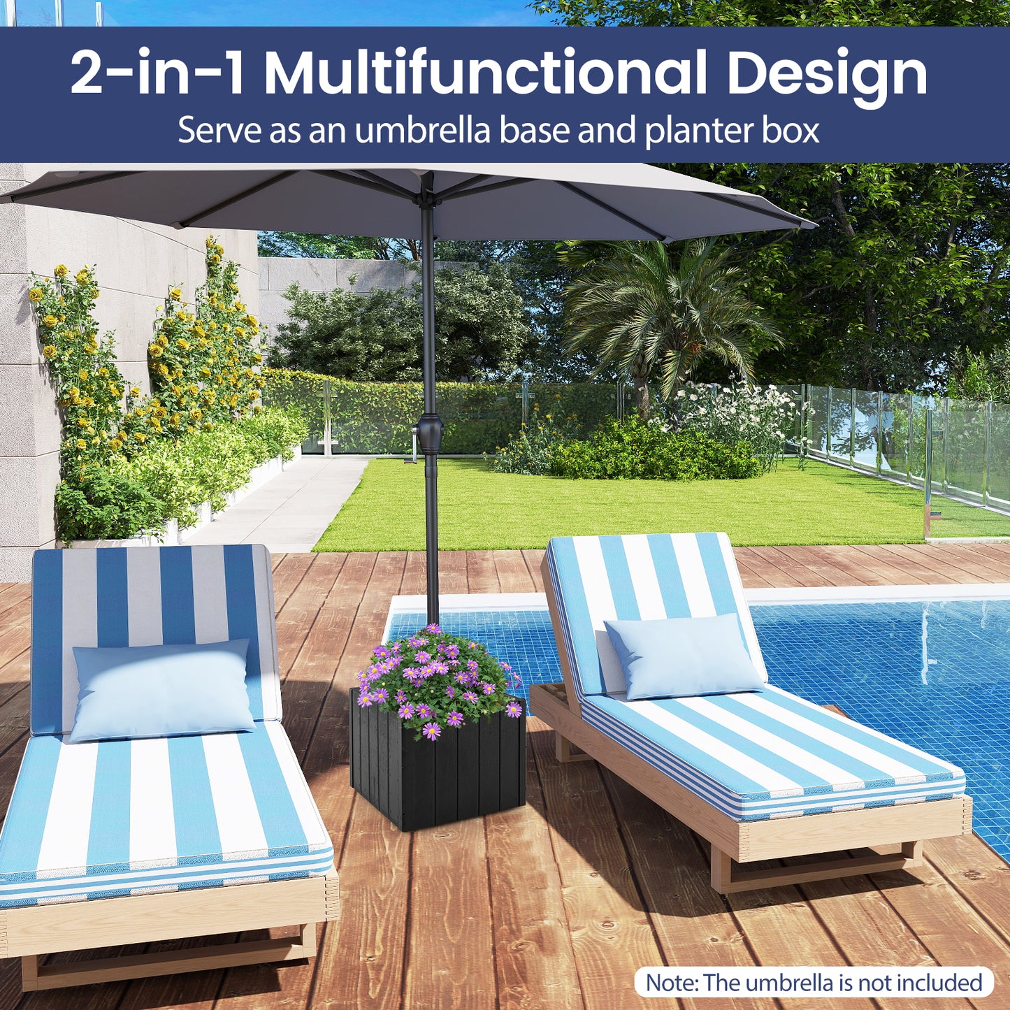 2-in-1 Outdoor Umbrella Base Planter Patio Umbrella Stand with Flower Box-Black Kids Crystal