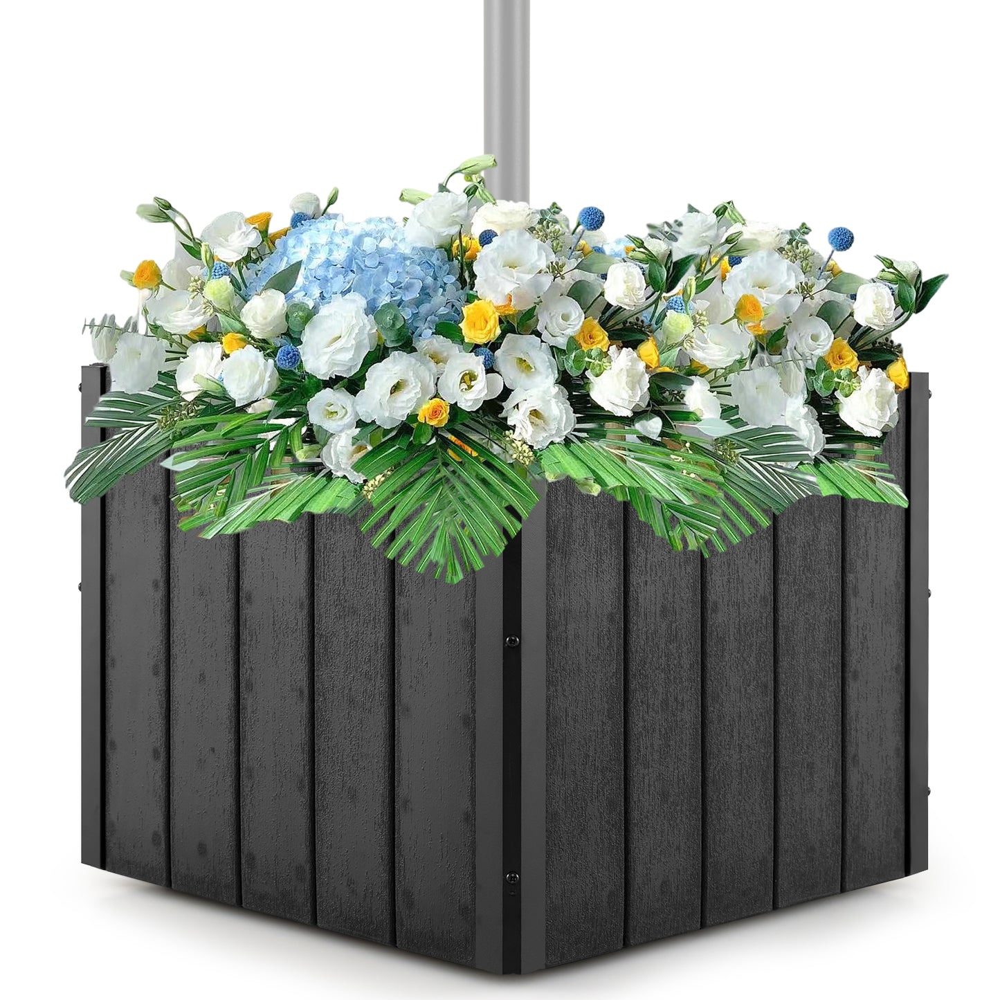 2-in-1 Outdoor Umbrella Base Planter Patio Umbrella Stand with Flower Box-Black Kids Crystal