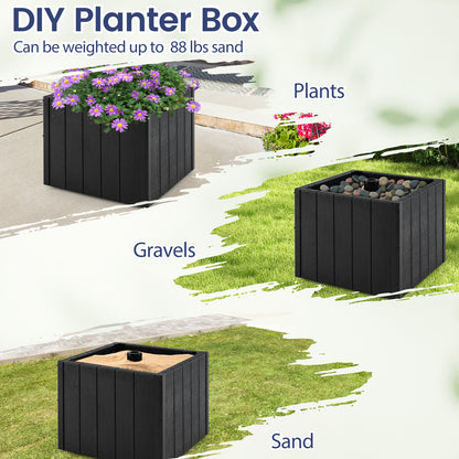 2-in-1 Outdoor Umbrella Base Planter Patio Umbrella Stand with Flower Box-Black