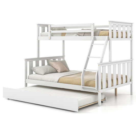 3-in-1 Twin Over Full Bunk Bed with Trundle and Ladder-White Kids Crystal
