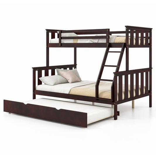3-in-1 Twin Over Full Bunk Bed with Trundle and Ladder-Espresso Kids Crystal