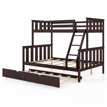 3-in-1 Twin Over Full Bunk Bed with Trundle and Ladder-Espresso