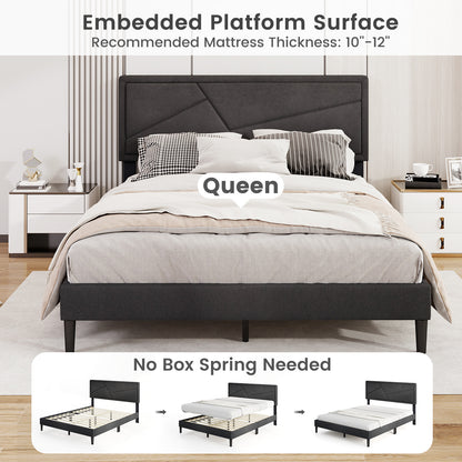 Twin/Full/Queen Size Upholstered Platform Bed Frame with High Headboard-Queen Size