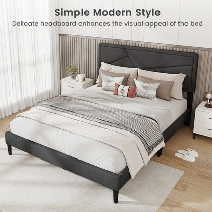 Twin/Full/Queen Size Upholstered Platform Bed Frame with High Headboard-Queen Size