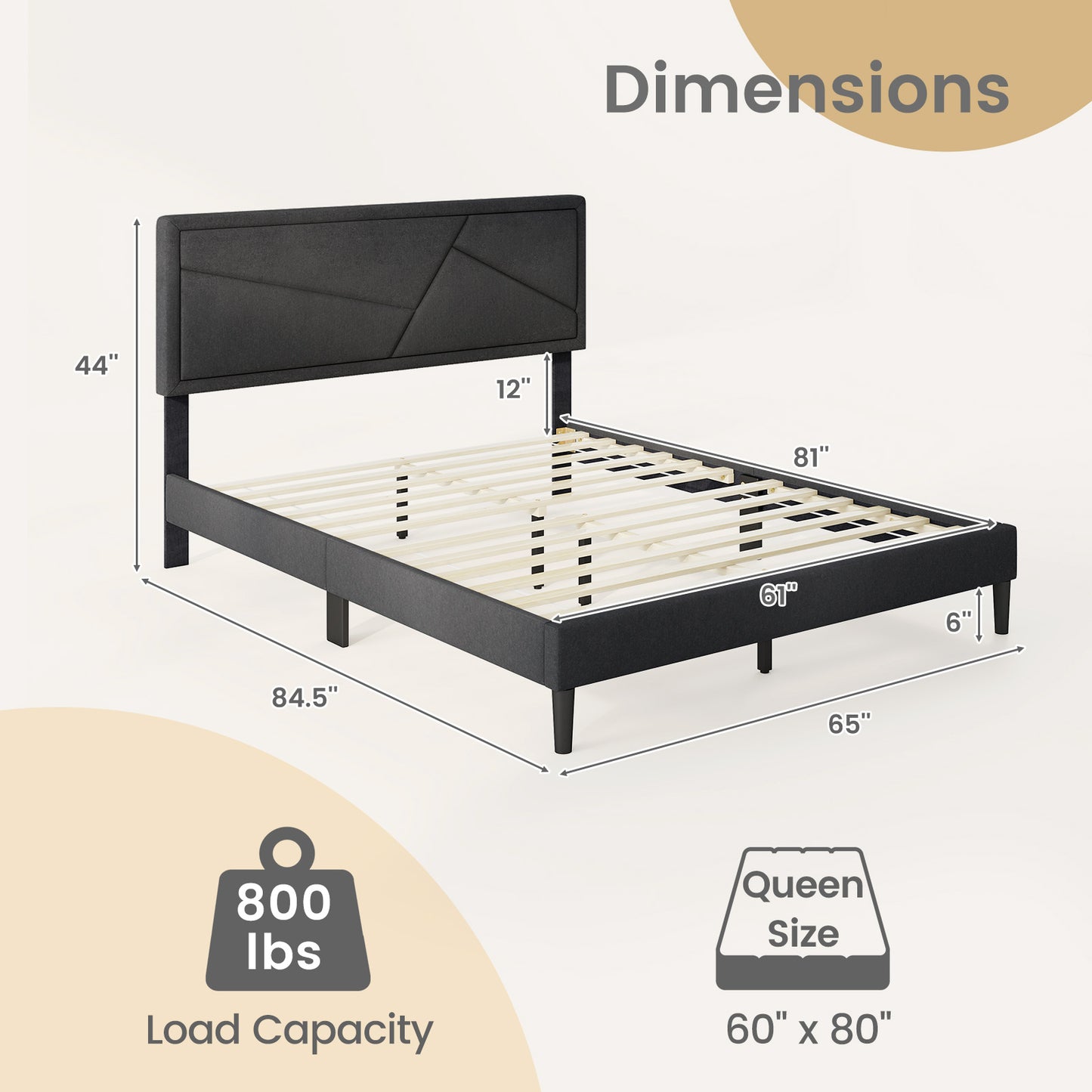 Twin/Full/Queen Size Upholstered Platform Bed Frame with High Headboard-Queen Size Kids Crystal