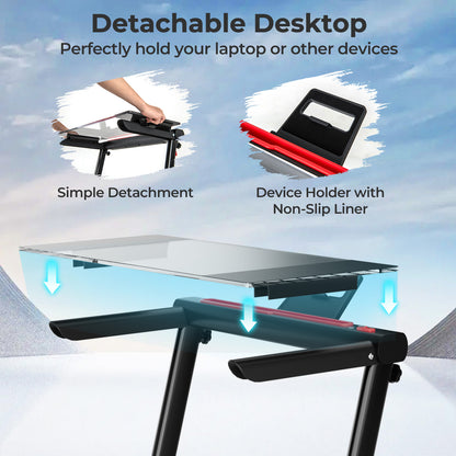 3-in-1 Folding Treadmill with Large Desk and LCD Display-Black