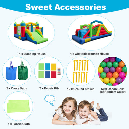 Inflatable Obstacle Course Bounce House with Dual Slides and Tunnels without Blower