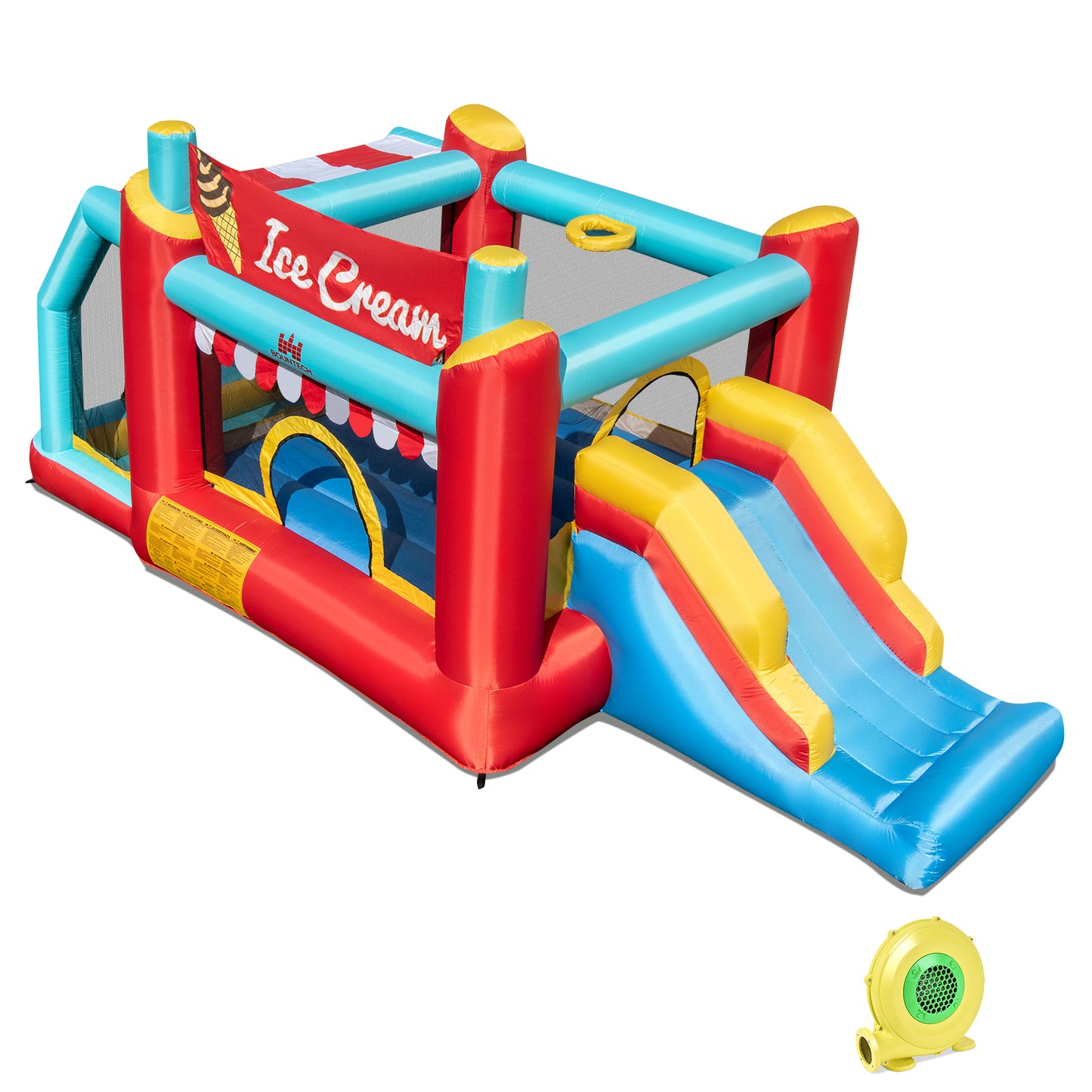 5-in-1 Ice Cream Inflatable Bounce House with Ball Pit and Slide with 480W Blower Kids Crystal