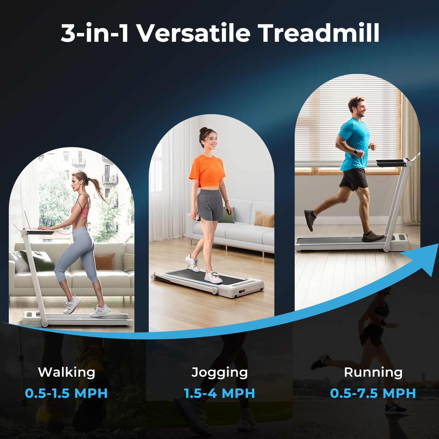 2.25HP 3-in-1 Folding Treadmill with Table Speaker Remote Control-White Kids Crystal