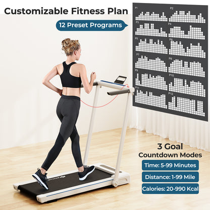 2.25HP 3-in-1 Folding Treadmill with Table Speaker Remote Control-White