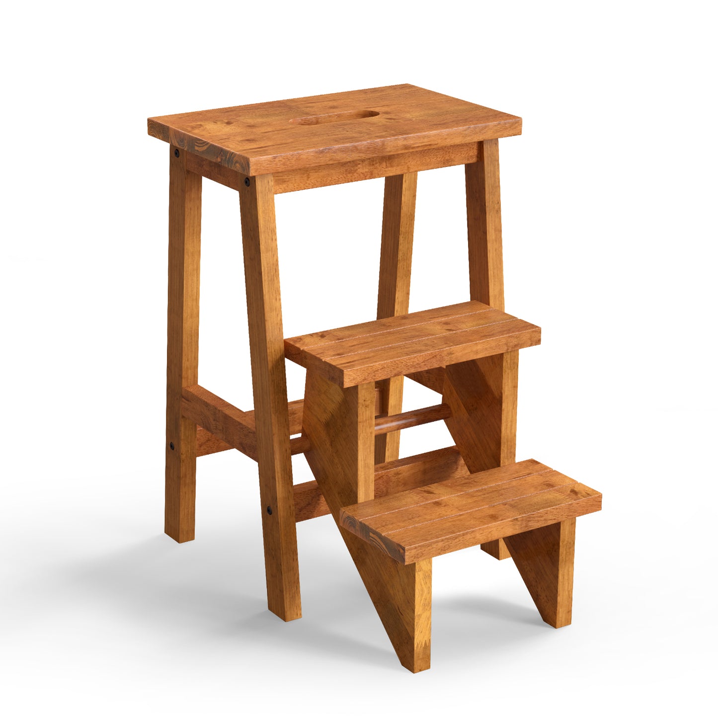 3-in-1 Rubber Wood Step Stool with Convenient Handle-Coffee Kids Crystal