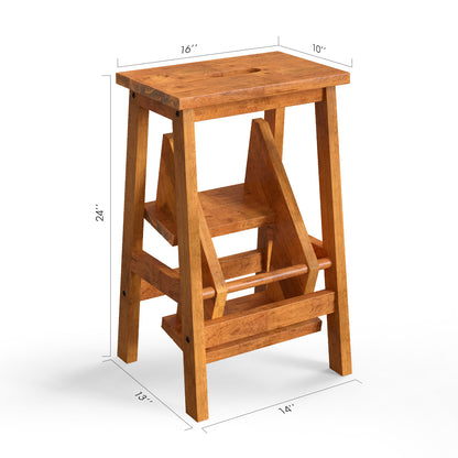 3-in-1 Rubber Wood Step Stool with Convenient Handle-Coffee