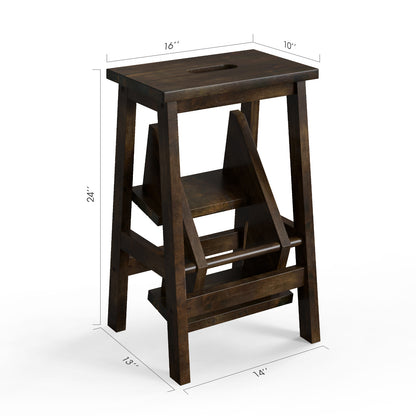 3-in-1 Rubber Wood Step Stool with Convenient Handle-Brown