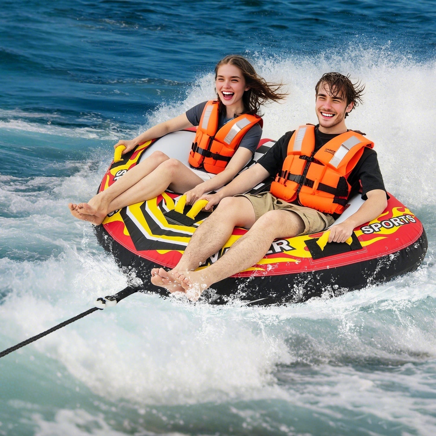 Towable Tube with Quick Connector and Drainage for Boating Kids Crystal