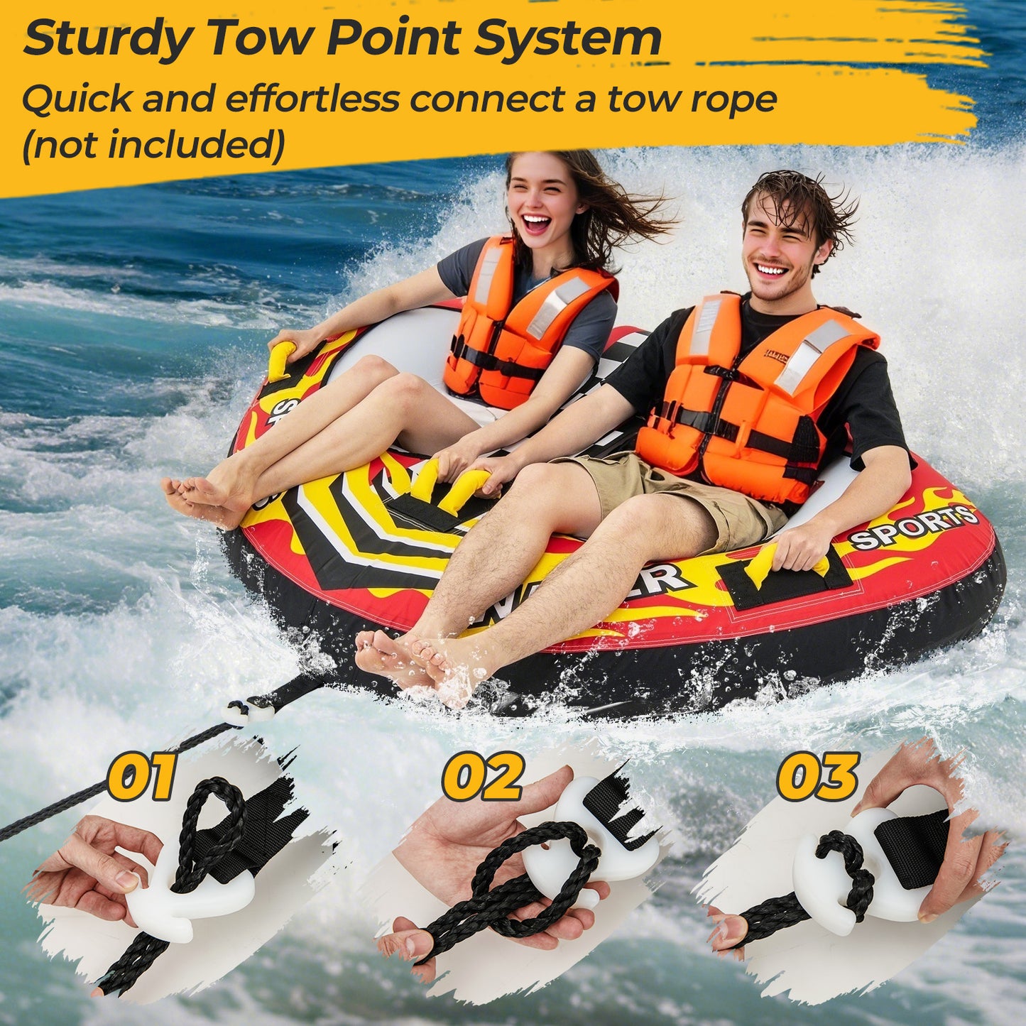 Towable Tube with Quick Connector and Drainage for Boating Kids Crystal