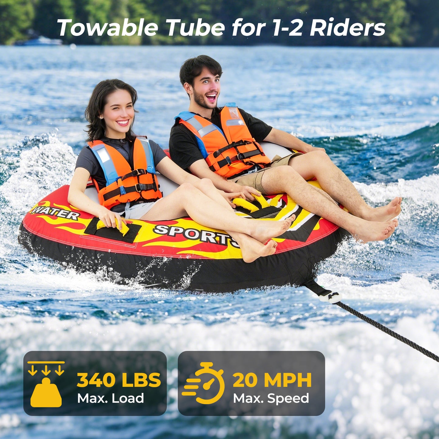 Towable Tube with Quick Connector and Drainage for Boating Kids Crystal