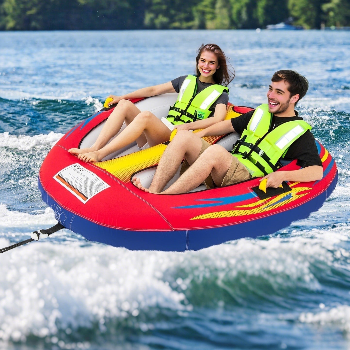 1 or 2 Person Inflatable Towable Tube for Boating with Drainage Kids Crystal