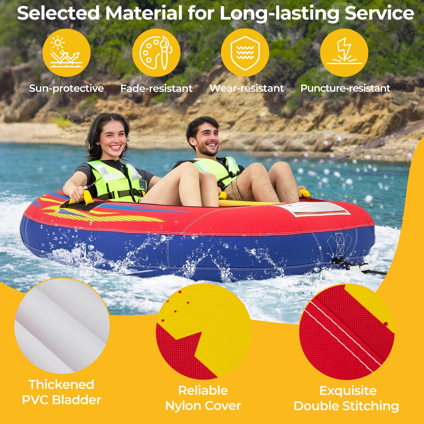 1 or 2 Person Inflatable Towable Tube for Boating with Drainage Kids Crystal