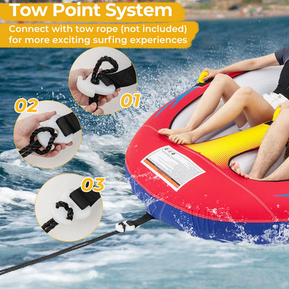 1 or 2 Person Inflatable Towable Tube for Boating with Drainage
