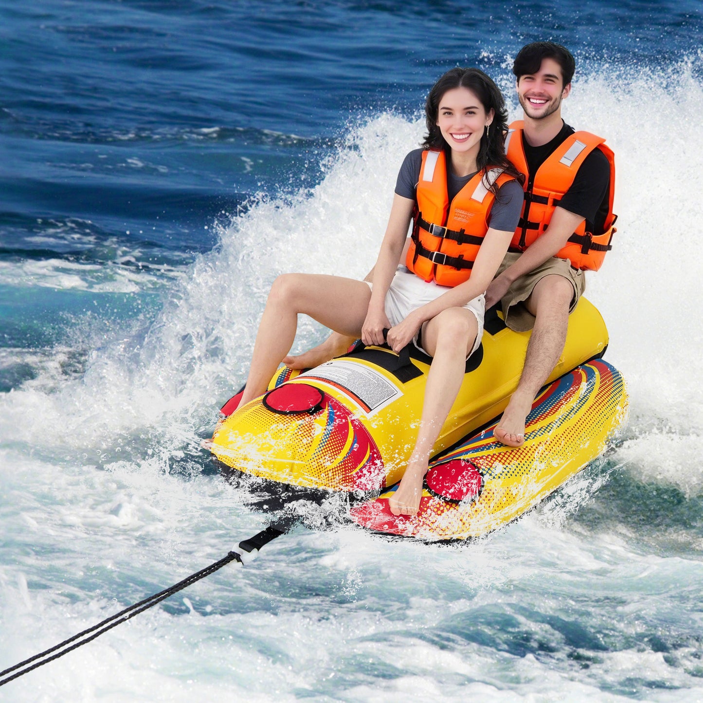 1 or 2 Person Inflatable Towable Tube Banana Boat for Boating Kids Crystal
