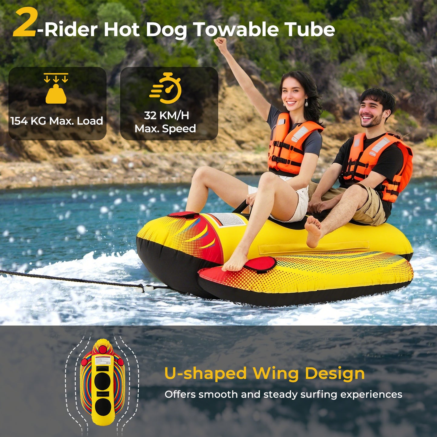 1 or 2 Person Inflatable Towable Tube Banana Boat for Boating Kids Crystal