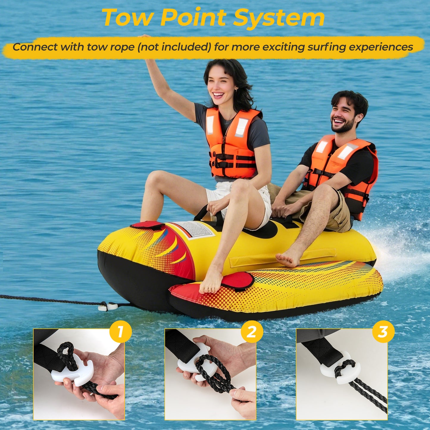 1 or 2 Person Inflatable Towable Tube Banana Boat for Boating Kids Crystal