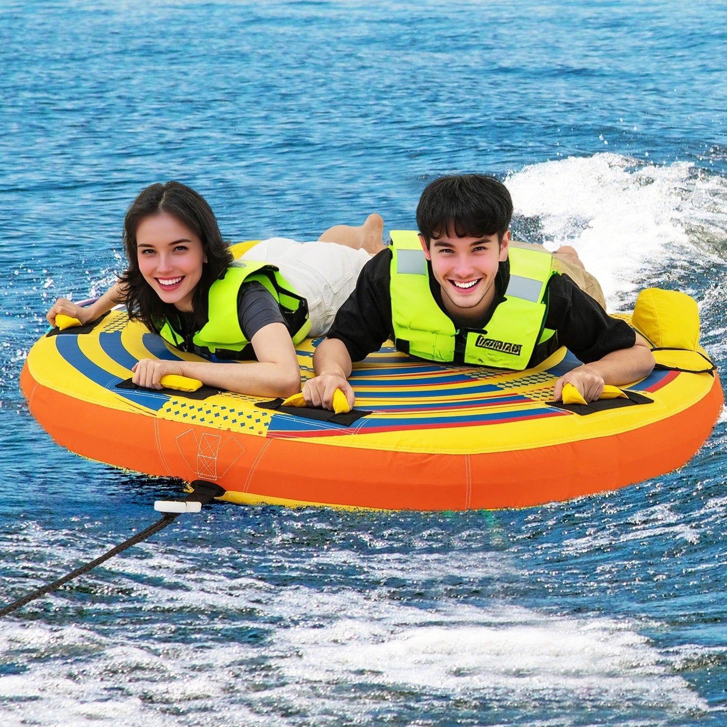 1 or 2 Person Inflatable Towable Tube for Boating with Quick Connector Kids Crystal