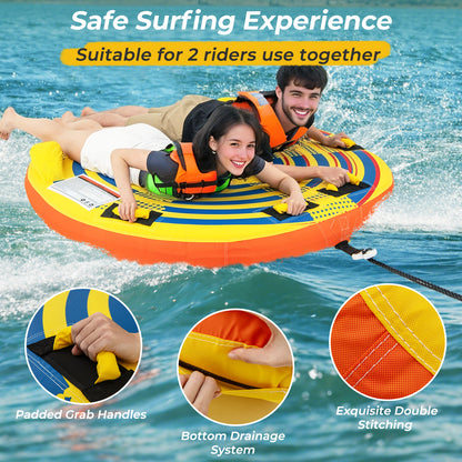 1 or 2 Person Inflatable Towable Tube for Boating with Quick Connector