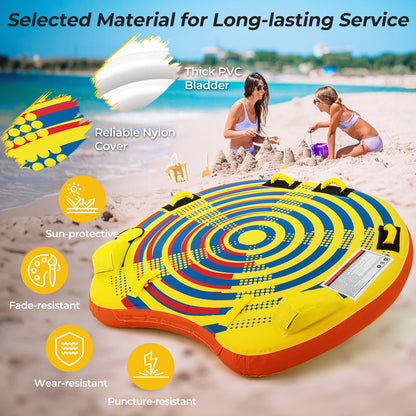 1 or 2 Person Inflatable Towable Tube for Boating with Quick Connector