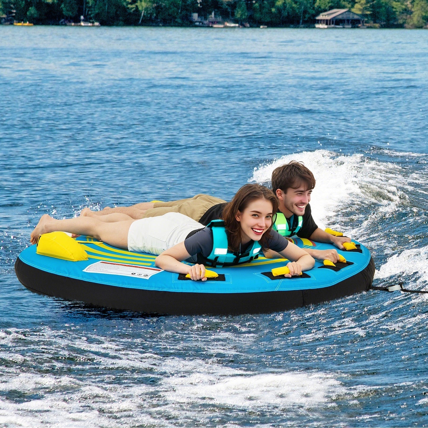 3-Person Inflatable Boat Tube Towable Platform with Double Valves Kids Crystal