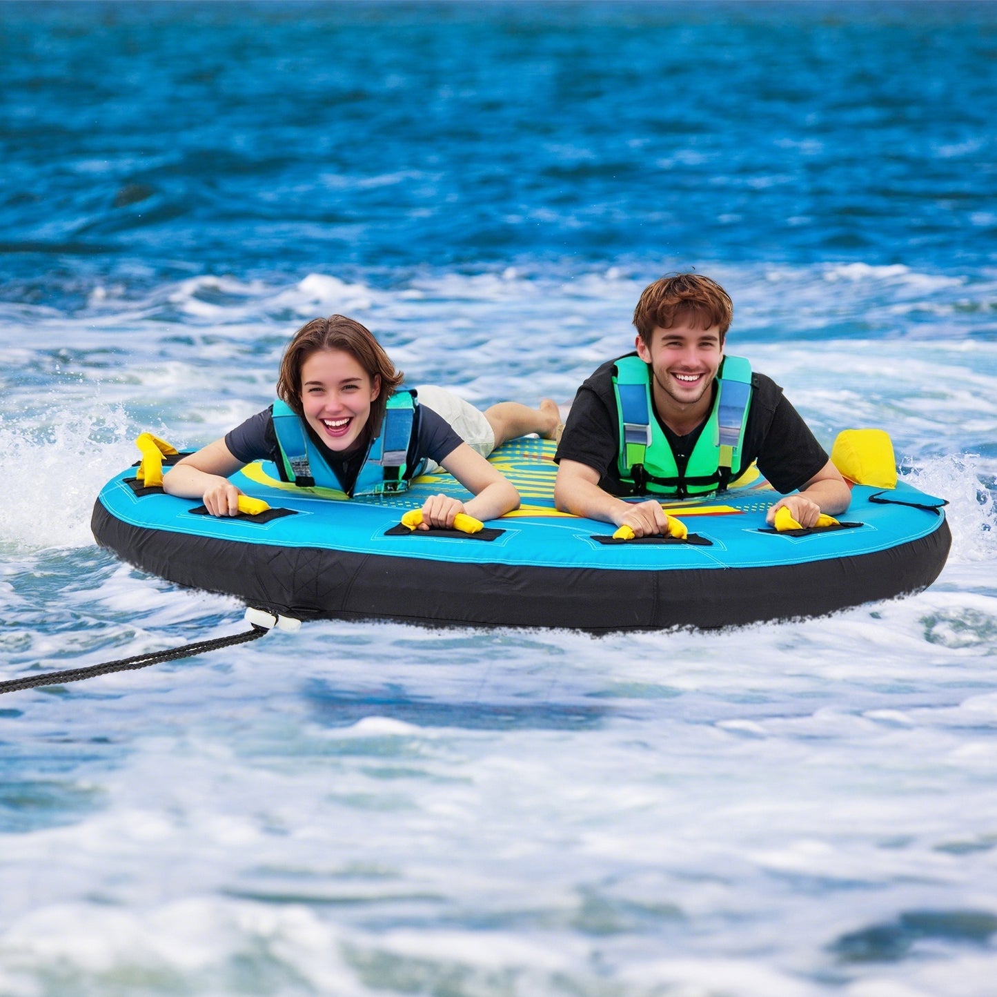3-Person Inflatable Boat Tube Towable Platform with Double Valves Kids Crystal