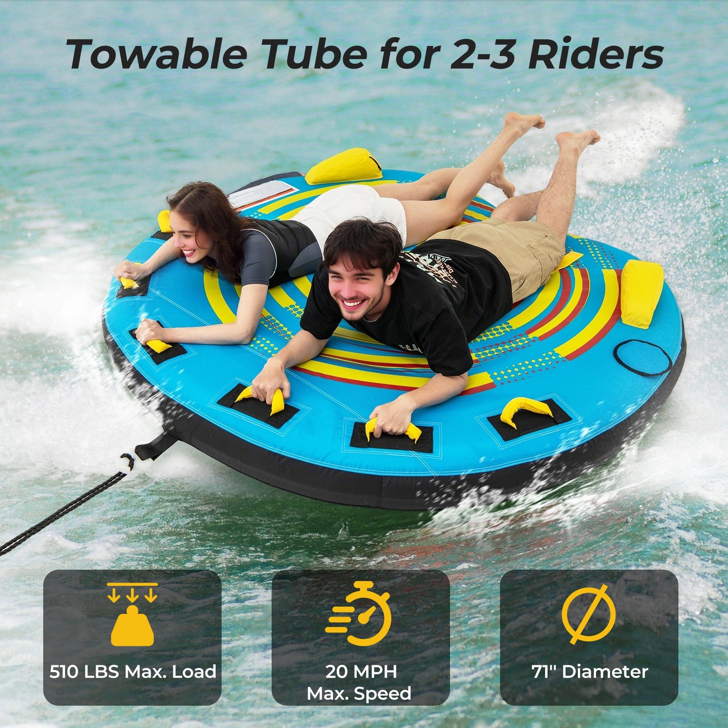 3-Person Inflatable Boat Tube Towable Platform with Double Valves Kids Crystal