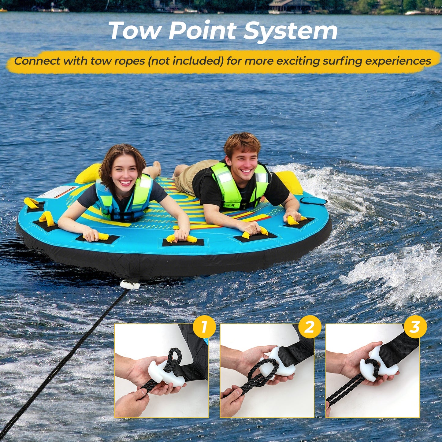 3-Person Inflatable Boat Tube Towable Platform with Double Valves Kids Crystal