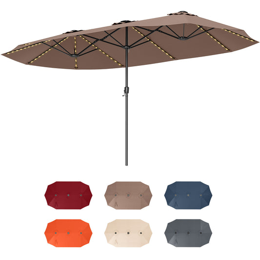 15.5 FT Extra-Large Patio Umbrella with LED Solar Lights and Crank Handle-Brown Kids Crystal