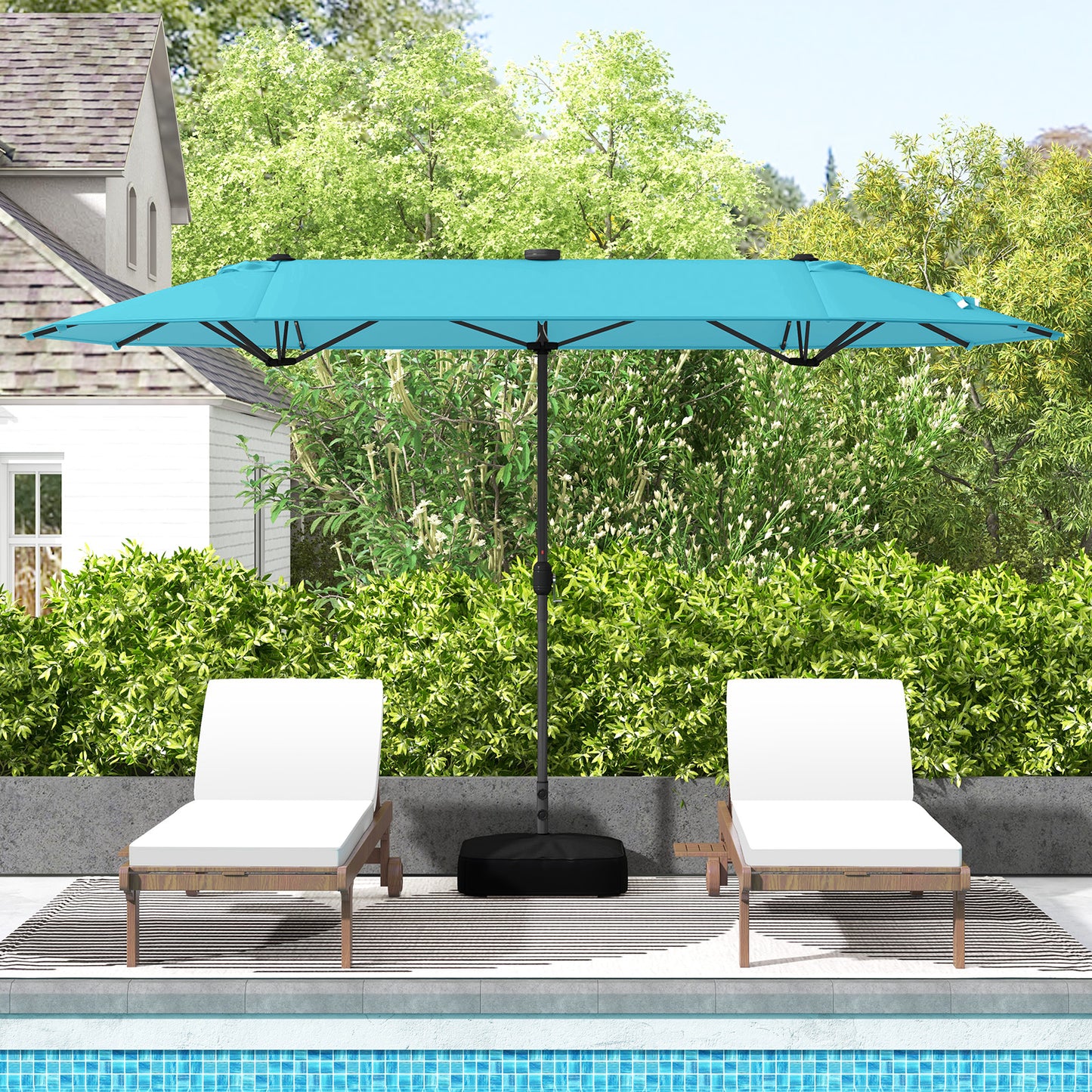 13FT Double-sided Patio Umbrella with Solar Lights for Garden Pool Backyard-Turquoise Kids Crystal