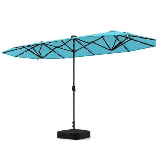 13FT Double-sided Patio Umbrella with Solar Lights for Garden Pool Backyard-Turquoise Kids Crystal