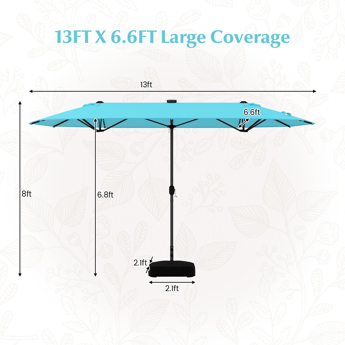 13FT Double-sided Patio Umbrella with Solar Lights for Garden Pool Backyard-Turquoise Kids Crystal