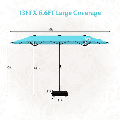13FT Double-sided Patio Umbrella with Solar Lights for Garden Pool Backyard-Turquoise