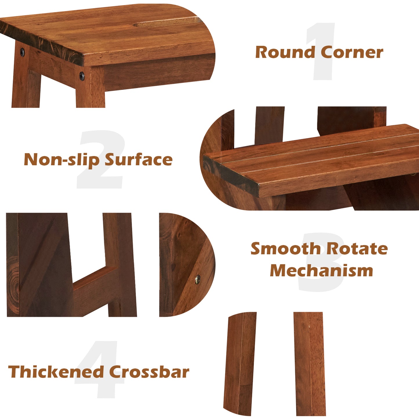 3-in-1 Rubber Wood 3 Tier Folding Step Stool Ladder Storage Shelf-Brown Kids Crystal