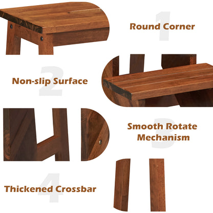 3-in-1 Rubber Wood 3 Tier Folding Step Stool Ladder Storage Shelf-Brown