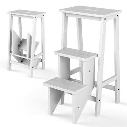 3-Tier Step Stool 3 in 1 Folding Ladder Bench-White