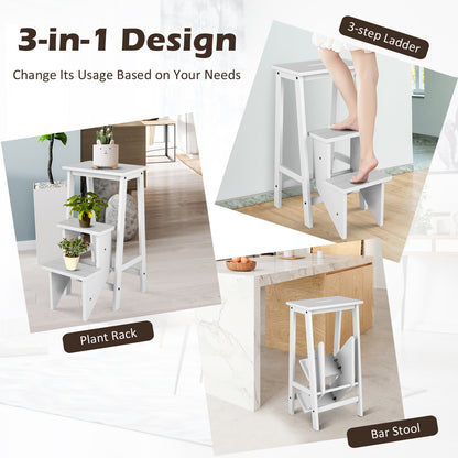 3-Tier Step Stool 3 in 1 Folding Ladder Bench-White