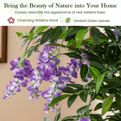 5.5 FT Faux Wisteria Plant in Nursery Pot with Blooming Flowers-Purple