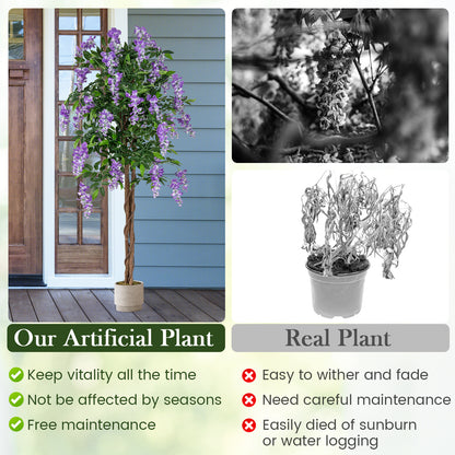 5.5 FT Faux Wisteria Plant in Nursery Pot with Blooming Flowers-Purple