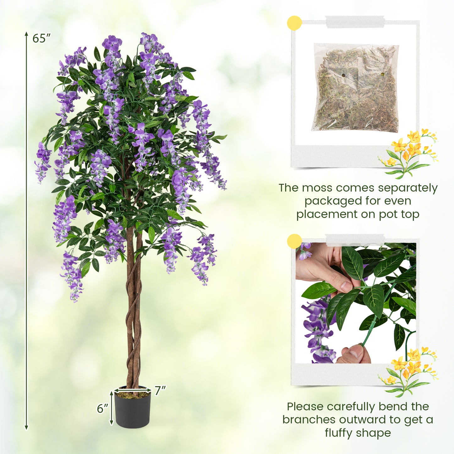5.5 FT Faux Wisteria Plant in Nursery Pot with Blooming Flowers-Purple Kids Crystal