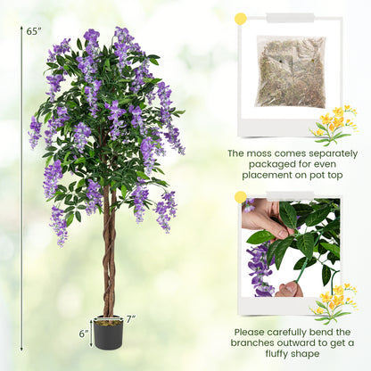 5.5 FT Faux Wisteria Plant in Nursery Pot with Blooming Flowers-Purple
