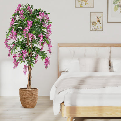 5.5 FT Faux Wisteria Plant in Nursery Pot with Blooming Flowers-Rose Red