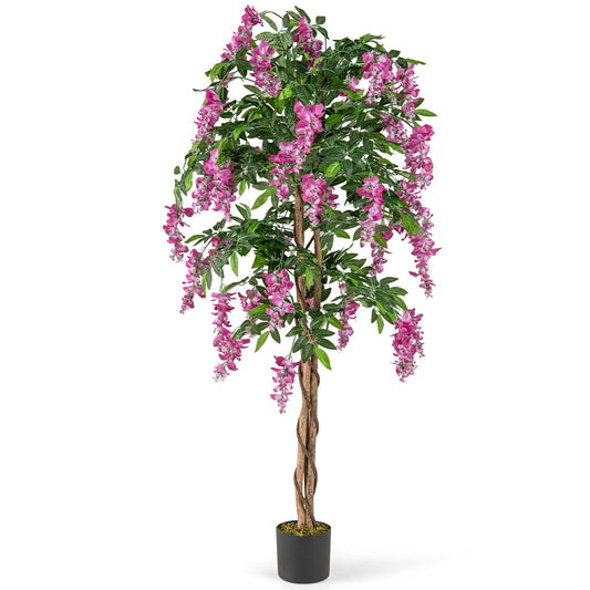 5.5 FT Faux Wisteria Plant in Nursery Pot with Blooming Flowers-Rose Red Kids Crystal